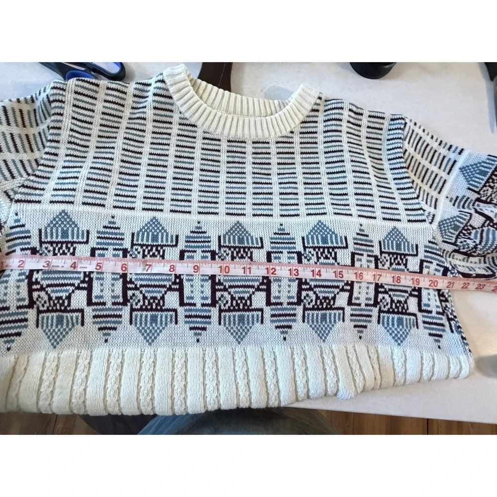 Vintage Rob Winter Fair Isle Sweater Skiing Ski Lodge Brown Teal Cream Men Sz L